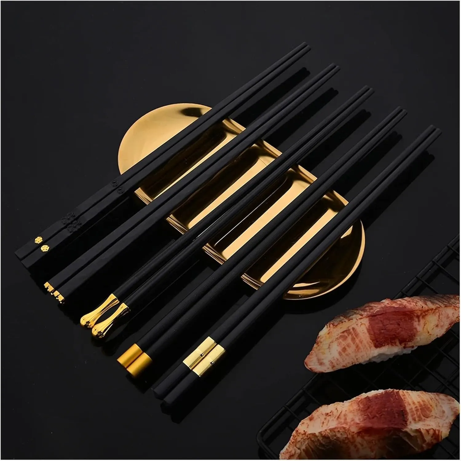 travel utensils Tableware Set 15-20Pcs Cutlery Set Stainless Steel Dinnerware Knife Fork Spoon Chopsticks Cutlery Set(15Pcs Black Gold)