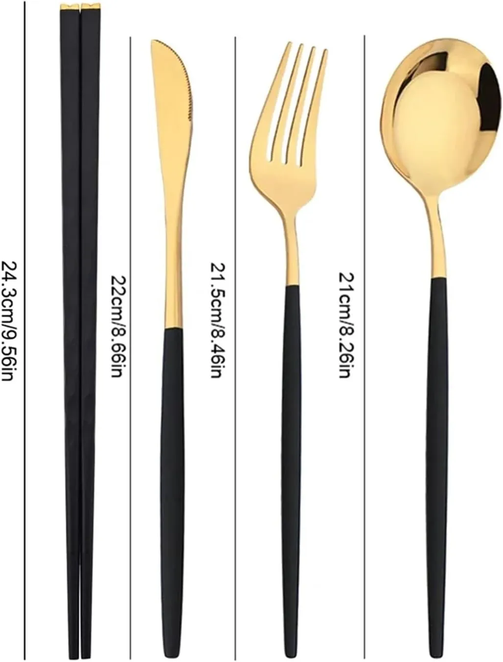 travel utensils Tableware Set 15-20Pcs Cutlery Set Stainless Steel Dinnerware Knife Fork Spoon Chopsticks Cutlery Set(15Pcs Black Gold)