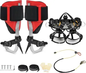 Tree Climbing Spikes Kit Leather Forged Tree Climbing Spurs Spikes with Adjustable Belt and Rope Climbing Gear Kit with Non-Slip Pedal Professional Tree Climbing Equipment for Gardening, Fruit Picking