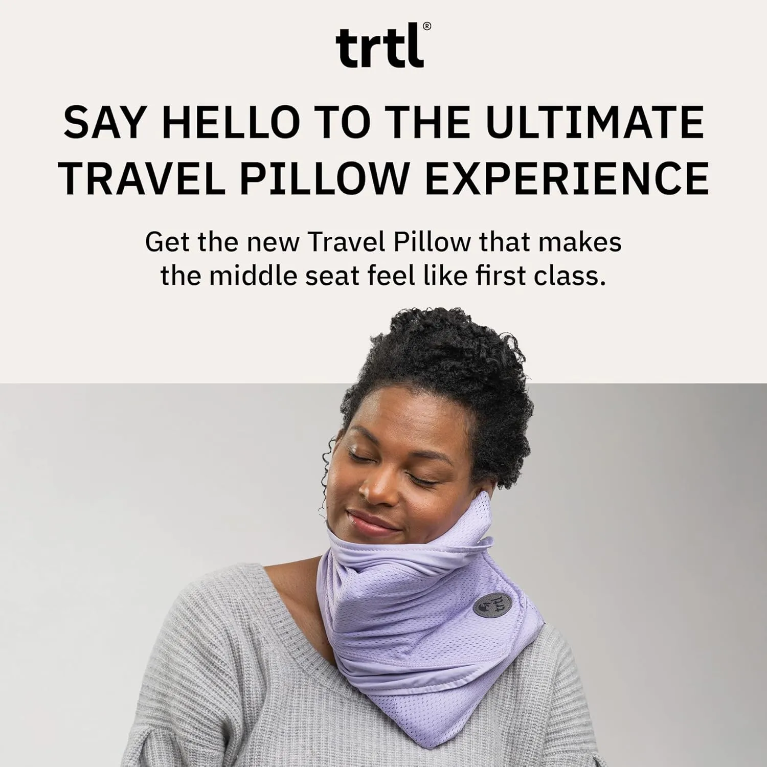 trtl Travel Pillow Cool for Neck Support - Cooling Plane Neck Pillow - with Breathable Fabric - Lightweight and Easy to Carry - Whisper Lilac