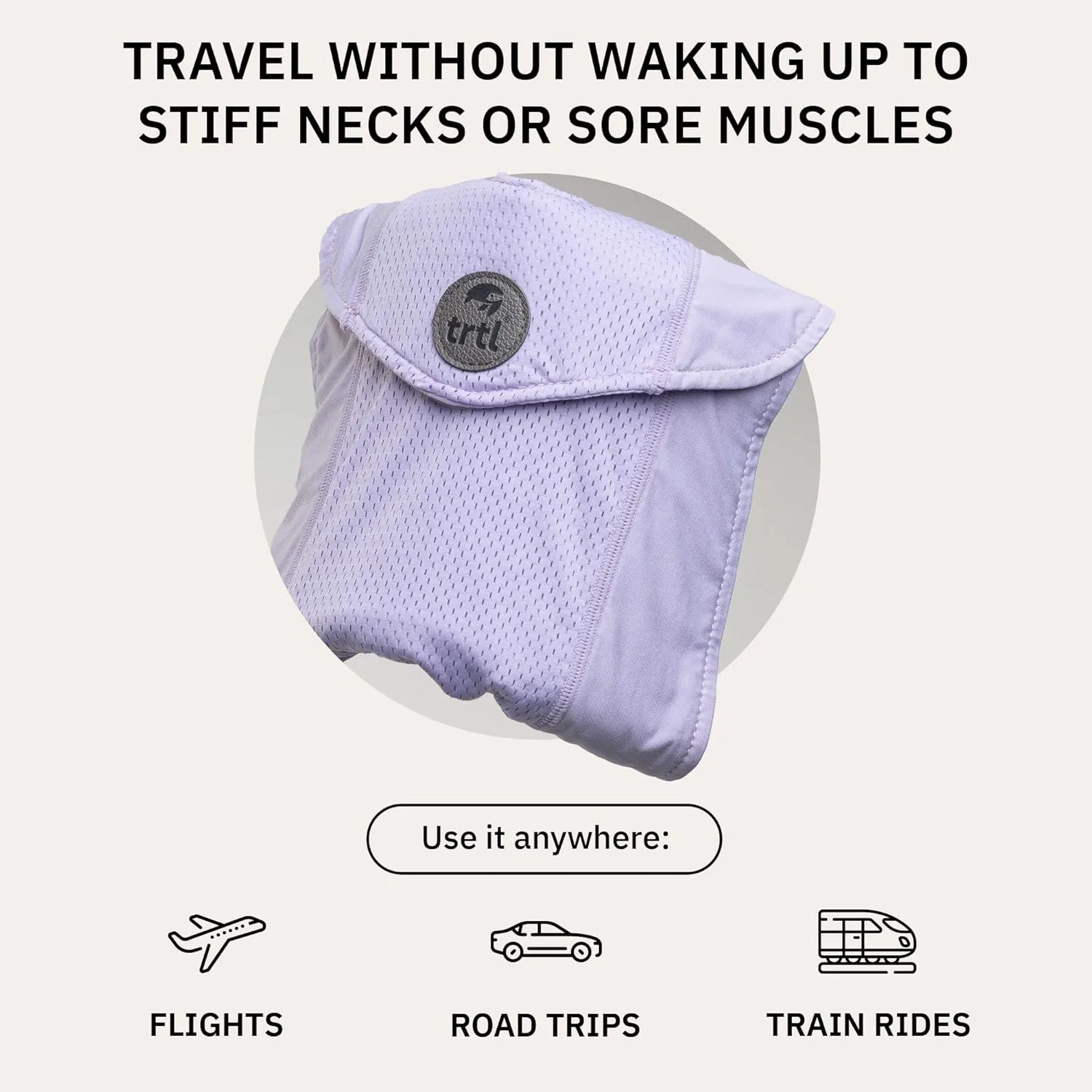 trtl Travel Pillow Cool for Neck Support - Cooling Plane Neck Pillow - with Breathable Fabric - Lightweight and Easy to Carry - Whisper Lilac