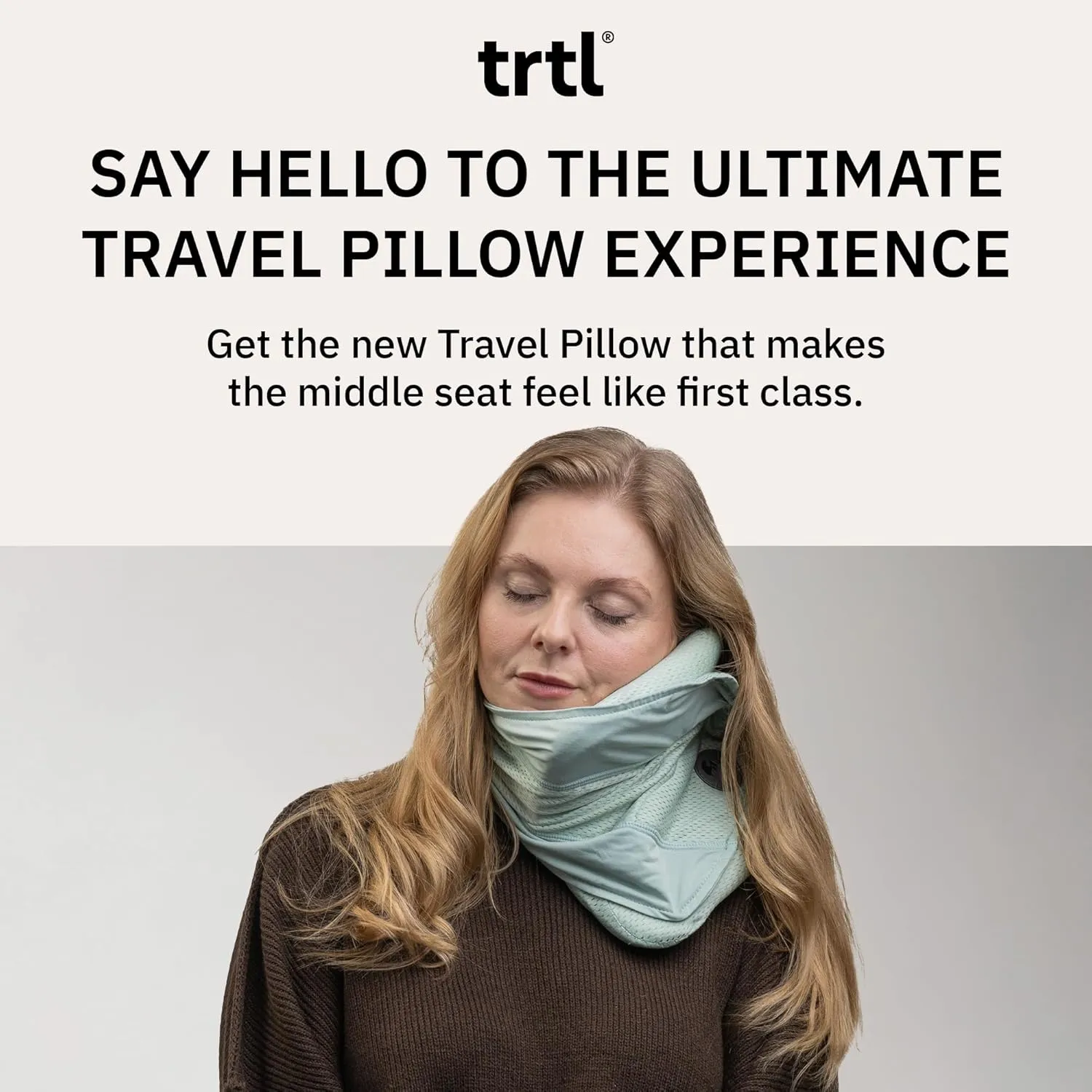 trtl Travel Pillow Cool for Neck Support - Cooling Travel Pillows for Airplanes - with Breathable Fabric - Lightweight and Easy to Carry - Sea Foam Green