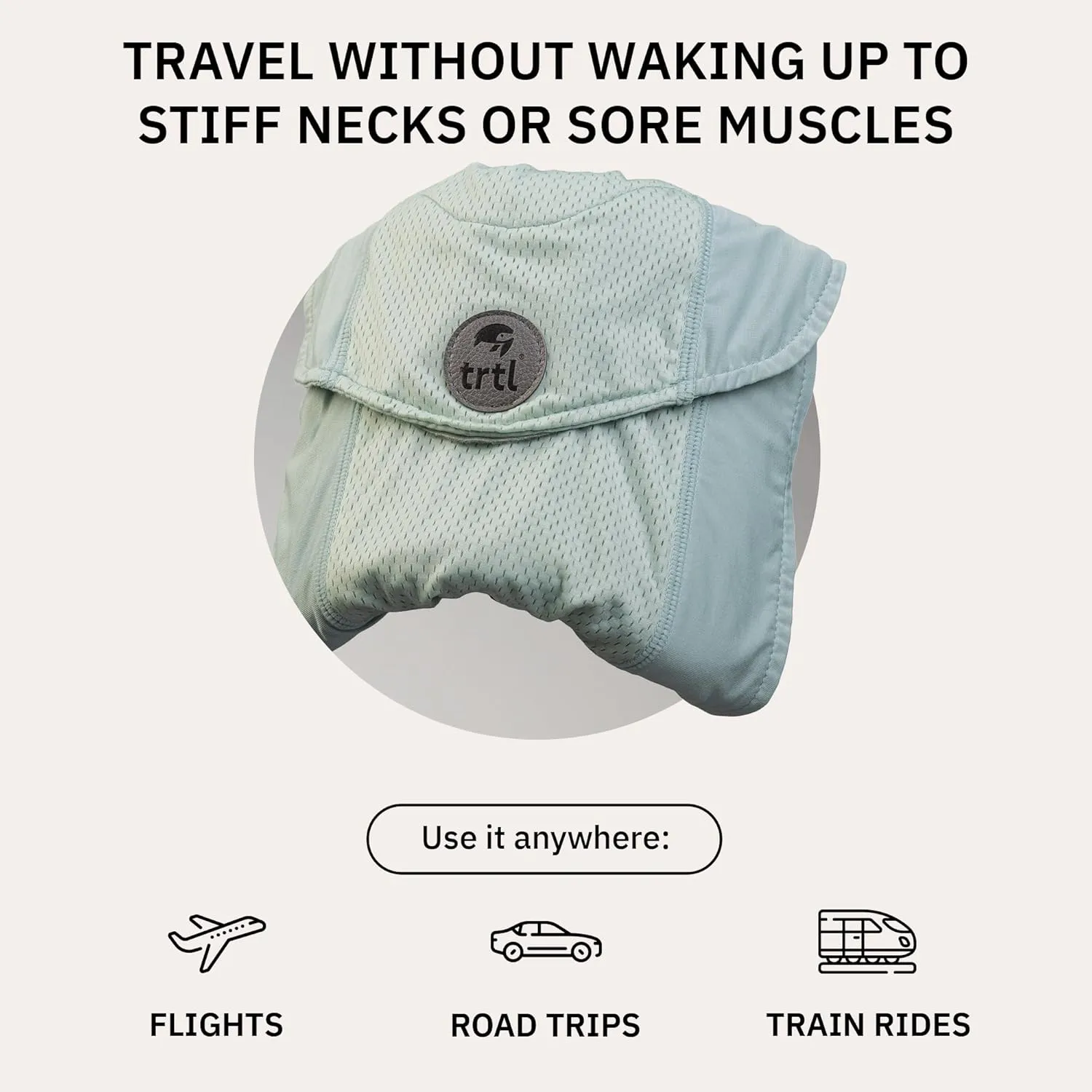 trtl Travel Pillow Cool for Neck Support - Cooling Travel Pillows for Airplanes - with Breathable Fabric - Lightweight and Easy to Carry - Sea Foam Green
