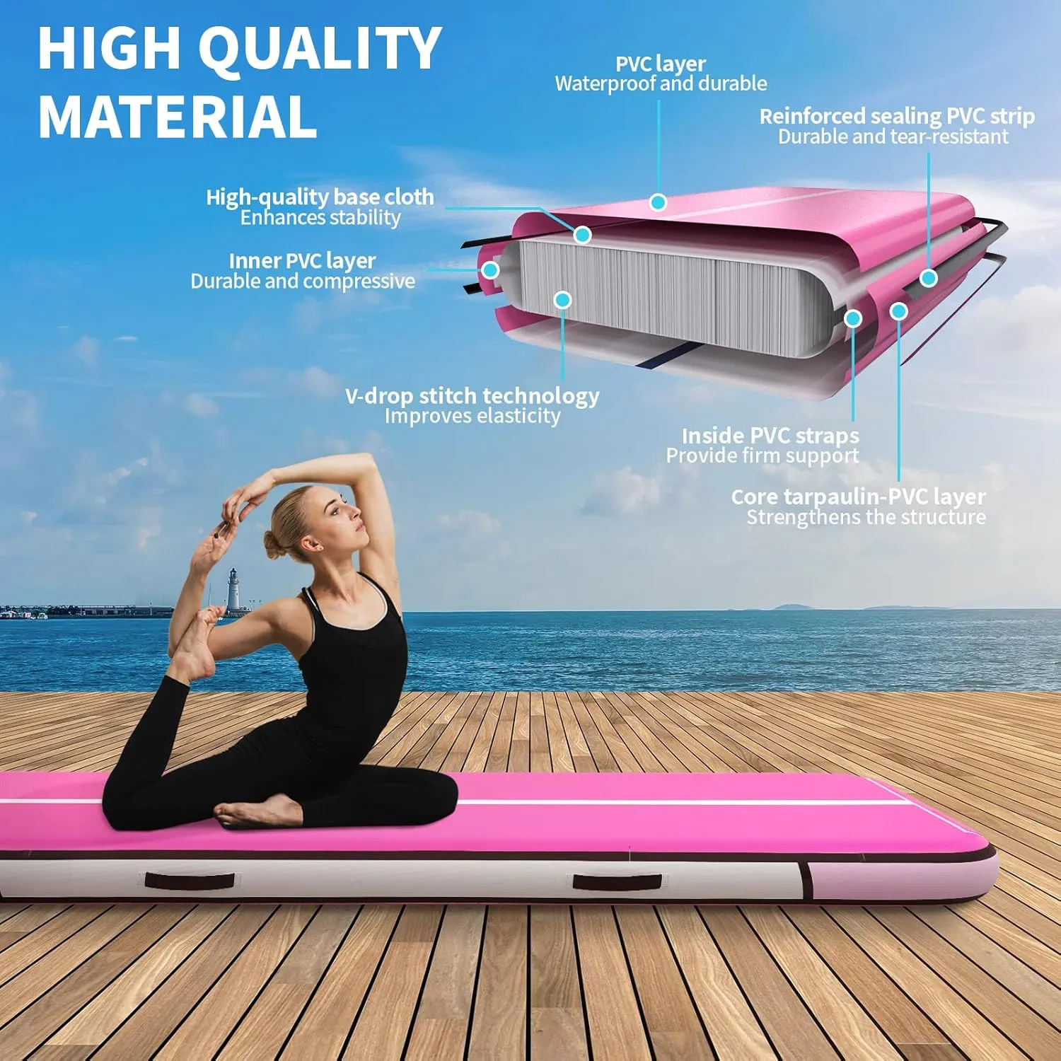Tumble Track, Inflatable Tumbling Mat,Tumble Track Mats for Gymnastics, and Tumble Track with 8 Inches Thickness for Home, Training, Cheerleading, Yoga, Water with Pump