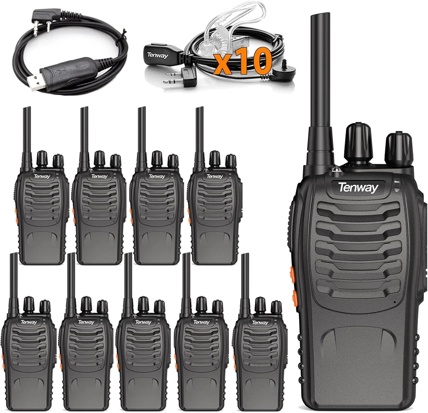 TW-888S Walkie Talkies for Adults Two Way Radios Long Range with Headphones,16 Channel Handheld 2 Way Radio Rechargeable with Flashlight Li-ion Battery and Charger (8Sx10E)