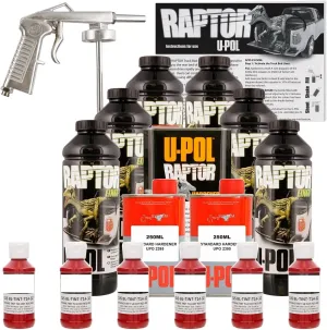 U-POL Raptor Hot Rod Red Urethane Spray-On Truck Bed Liner Kit with Custom Coat Spray Gun with Regulator, 6 Liters