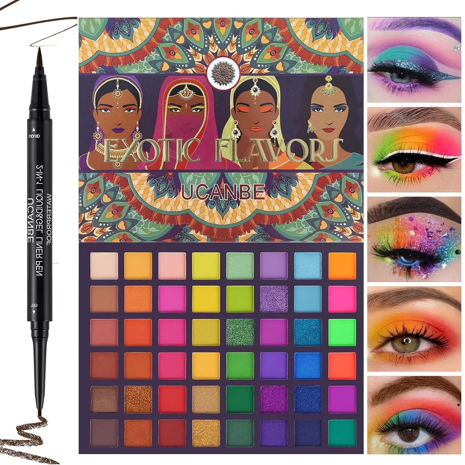 UCANBE Neon Eyeshadow Makeup Palette   Brown Eyeliner Pencil, Highly Pigmented Waterproof Long Lasting Make Up Pallet Gift Set