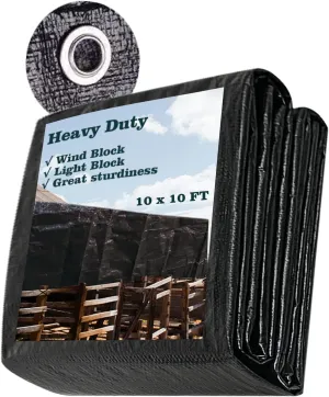 UCINNOVATE Black Tarps Heavy Duty Waterproof 10x10 ft Blackout Tarp Waterproof Cover, 14Mil Druable Black Poly Tarps with Grommets, UV Resistant Heavy Duty Tarp for Outdoor Roof Rain Wind Protection