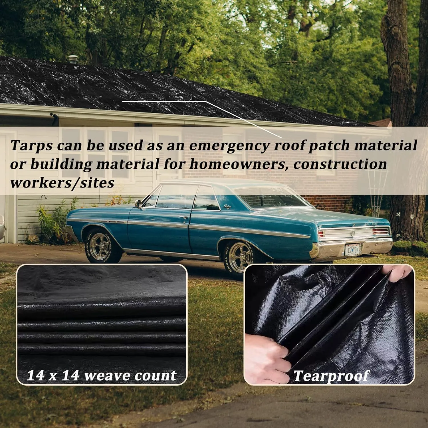UCINNOVATE Black Tarps Heavy Duty Waterproof 10x10 ft Blackout Tarp Waterproof Cover, 14Mil Druable Black Poly Tarps with Grommets, UV Resistant Heavy Duty Tarp for Outdoor Roof Rain Wind Protection