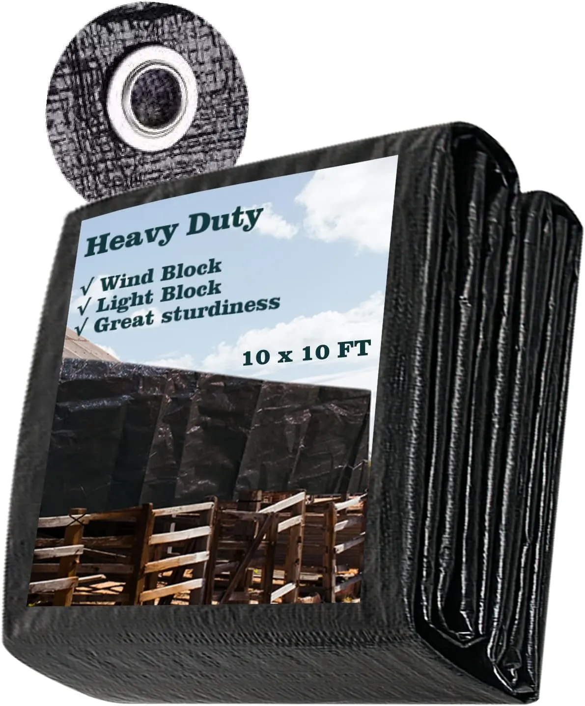UCINNOVATE Black Tarps Heavy Duty Waterproof 10x10 ft Blackout Tarp Waterproof Cover, 14Mil Druable Black Poly Tarps with Grommets, UV Resistant Heavy Duty Tarp for Outdoor Roof Rain Wind Protection