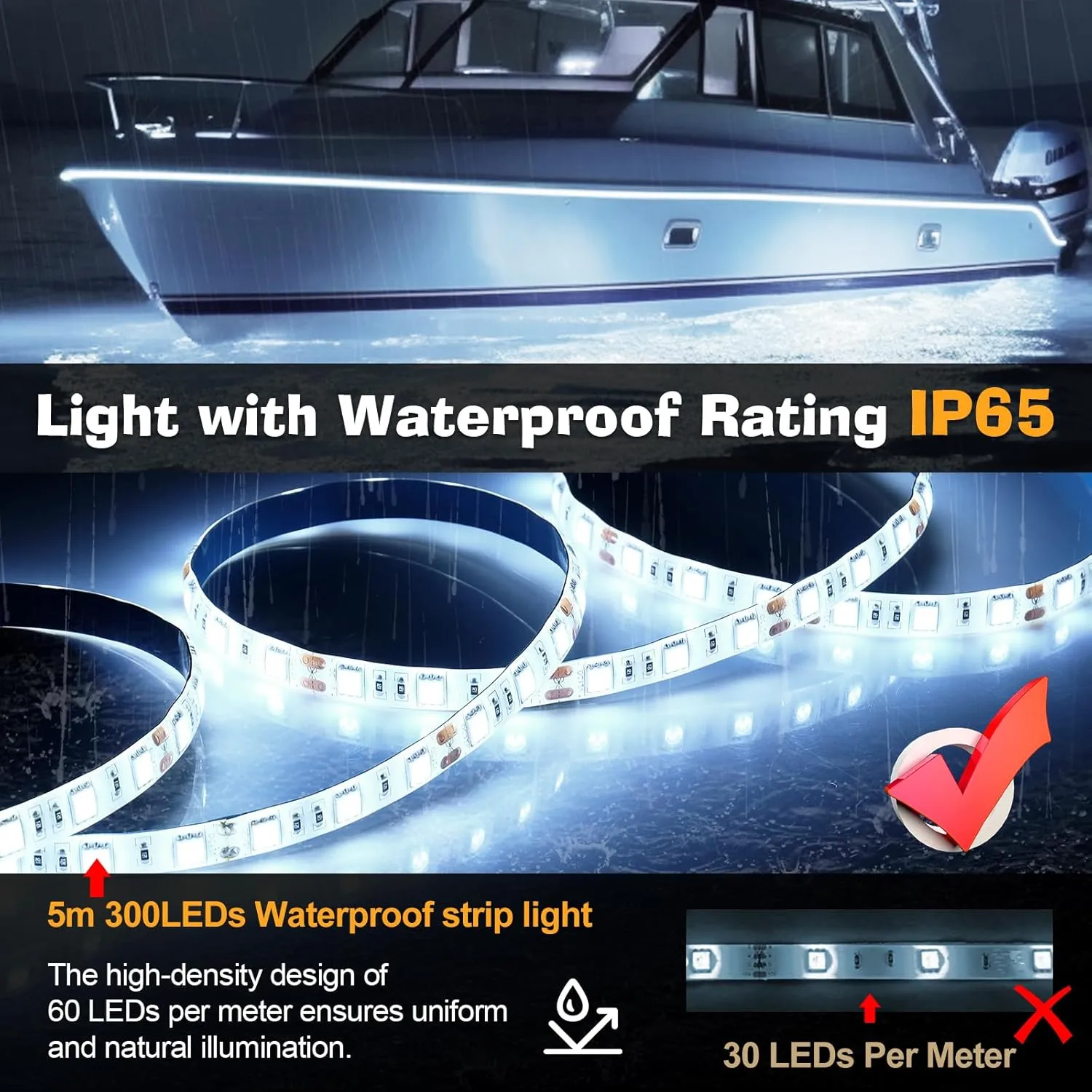 UCINNOVATE LED Boat Light, 32.8FT Marine Waterproof LED Strips, Boat Interior Light, Accent Light, Courtesy Interior Lights, Fishing Night for Pontoon Bass Fishing Yacht Kayak (12V, White)
