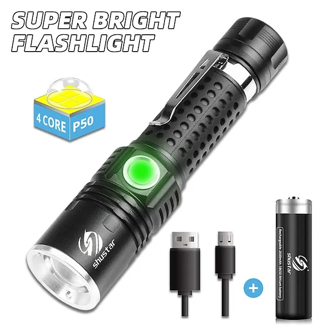 Ultra Bright Flashlight with XHP50 Glare Torch Zoomable Portable Long-range Camping Light Waterproof Suitable for Adventure