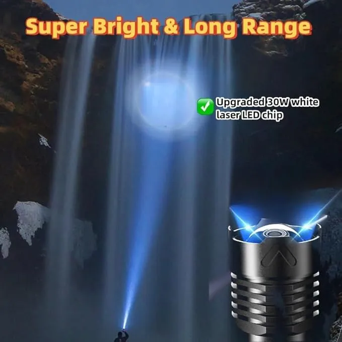 Ultra-Bright LED Flashlights Rechargeable with LCD Display: 25000 High Lumens, Adjustable Focus & USB Power Bank Capability, Dual Light Sources & 9 Modes Flashlight