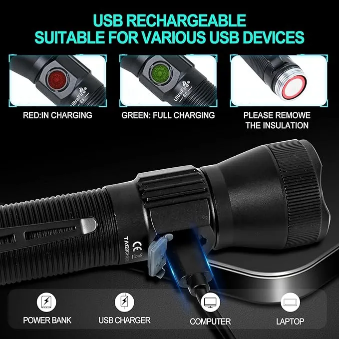 ULTRAFIRE E5 Tactical Flashlight Zoomable Rechargeable 1350 High Lumens Law Enforcement EDC Flashlight,6 Modes Dual Switches Small LED Torch for Patrolilng,Emergency