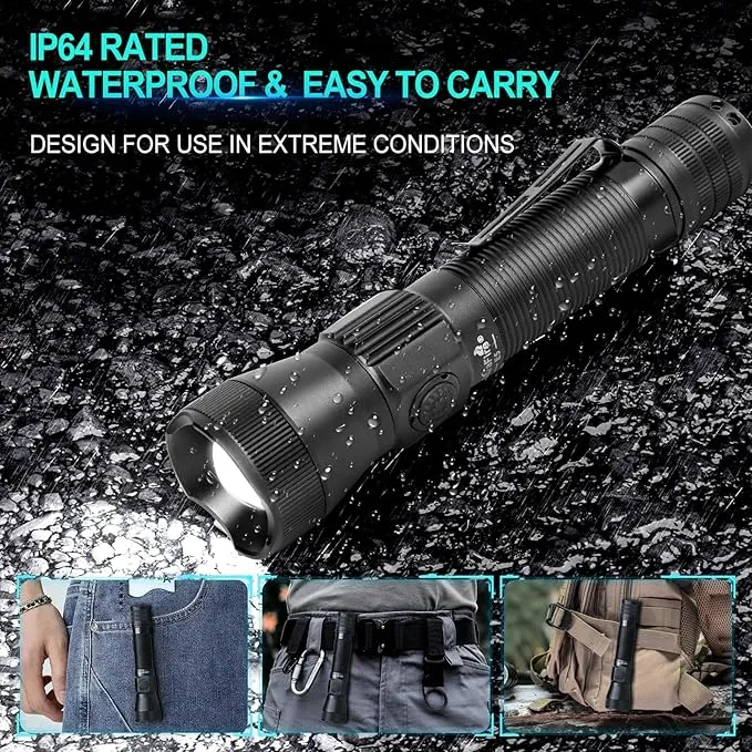 ULTRAFIRE E5 Tactical Flashlight Zoomable Rechargeable 1350 High Lumens Law Enforcement EDC Flashlight,6 Modes Dual Switches Small LED Torch for Patrolilng,Emergency
