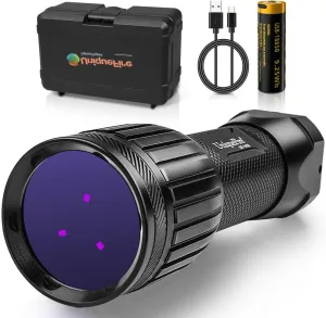 UniqueFire 1408 365nm Black Light UV Flashlight with 3 LEDs Professional UV Light,Powerful Blacklight Flashlight for Pet Urine Finding & Mineral, Antique Detection, Scorpion Search, etc