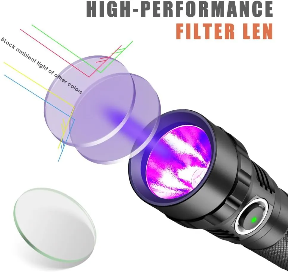 UniqueFire 501B-Pro 395nm UV Flashlight, High Power 10W USB Rechargeable UV Resin Light, 2 Mode LED Handheld Uv Flashlights Powerful Handheld Detector for Pet Urine, Fluorescence etc.