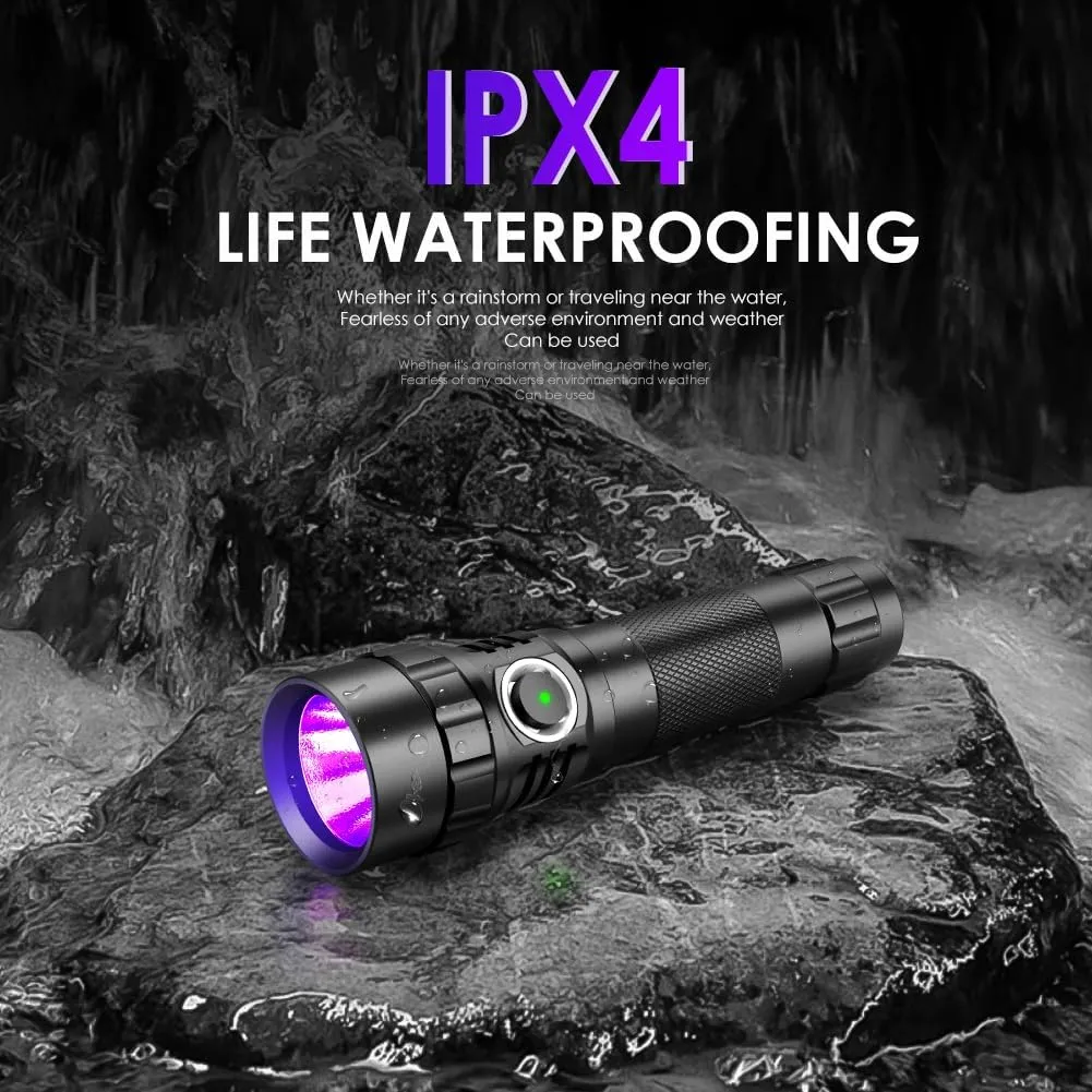 UniqueFire 501B-Pro 395nm UV Flashlight, High Power 10W USB Rechargeable UV Resin Light, 2 Mode LED Handheld Uv Flashlights Powerful Handheld Detector for Pet Urine, Fluorescence etc.