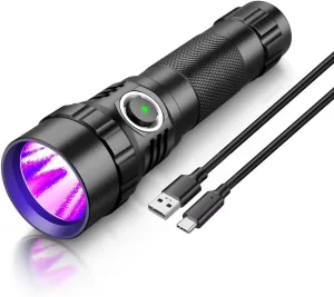 UniqueFire 501B-Pro 395nm UV Flashlight, High Power 10W USB Rechargeable UV Resin Light, 2 Mode LED Handheld Uv Flashlights Powerful Handheld Detector for Pet Urine, Fluorescence etc.