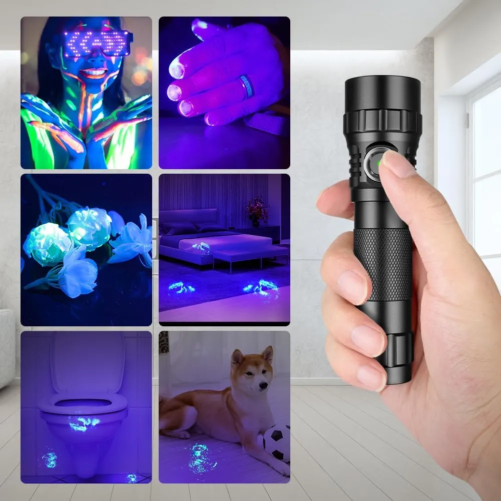 UniqueFire 501B-Pro 395nm UV Flashlight, High Power 10W USB Rechargeable UV Resin Light, 2 Mode LED Handheld Uv Flashlights Powerful Handheld Detector for Pet Urine, Fluorescence etc.