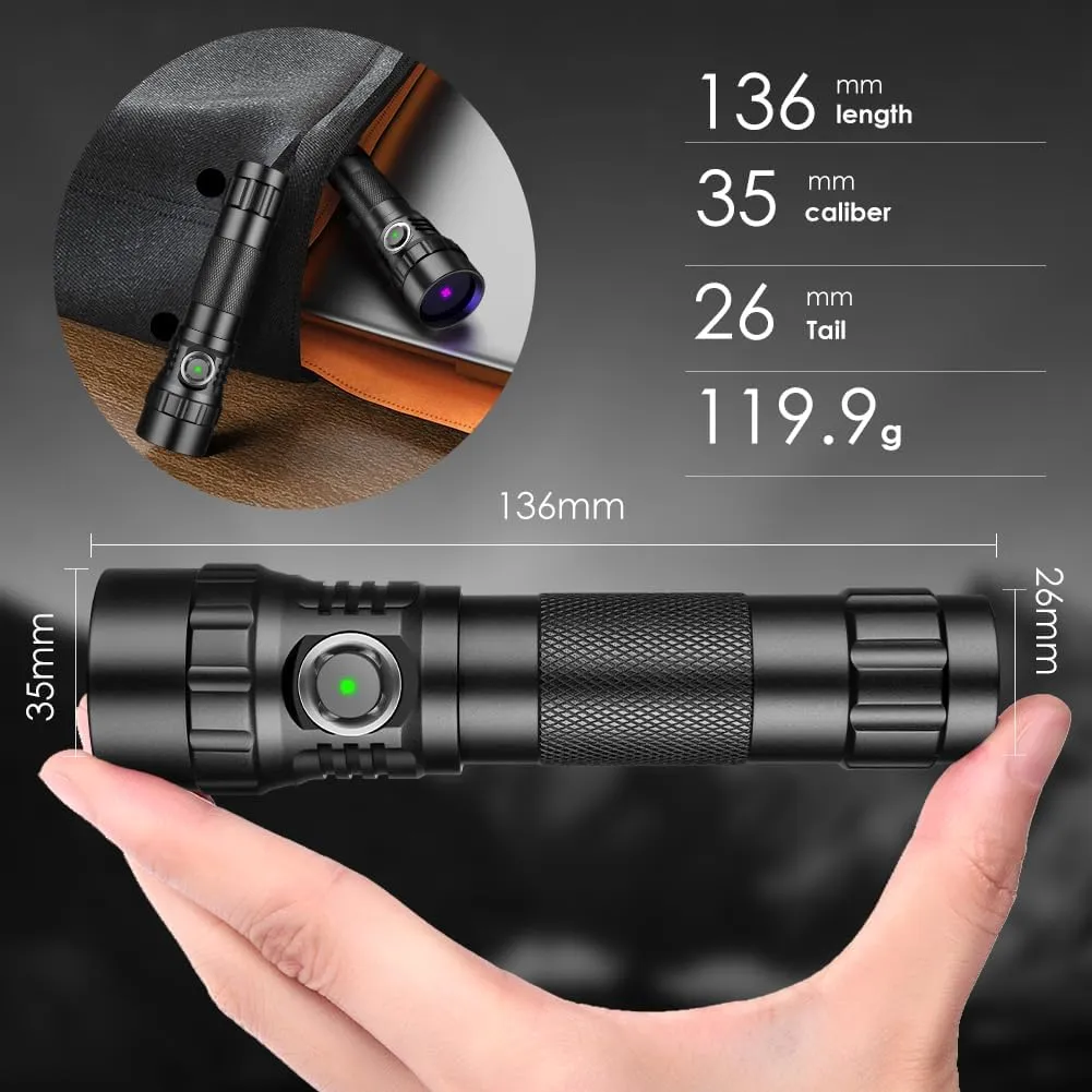 UniqueFire 501B-Pro 395nm UV Flashlight, High Power 10W USB Rechargeable UV Resin Light, 2 Mode LED Handheld Uv Flashlights Powerful Handheld Detector for Pet Urine, Fluorescence etc.