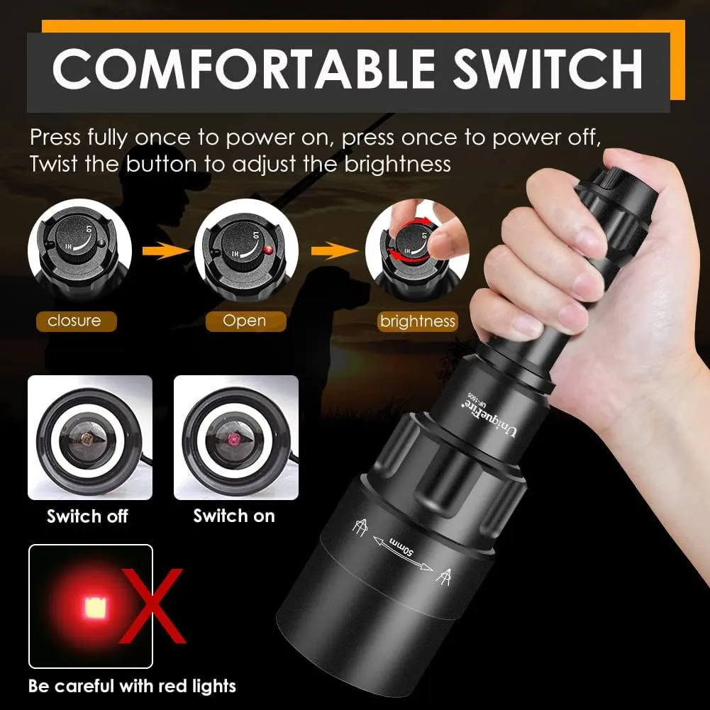 UniqueFire 850nm IR Illuminator Flashlight Lights for Night Vision, Zoomable LED Infrared Flashlight Light Rechargeable Illuminator with Rapid Focus & Dimmer Switch,Ships from Local U.S. Warehouse
