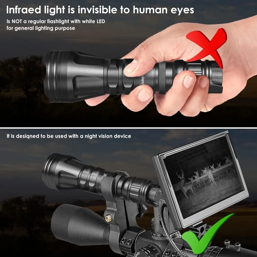 UniqueFire 850nm IR Illuminator Flashlight Lights for Night Vision,Fresnel Lens Zoomable Infrared Torch Light Rechargeable,Rapid Focus & Dimmer Switch,Exquisite Black Box Packaging Max Lighting 1000M