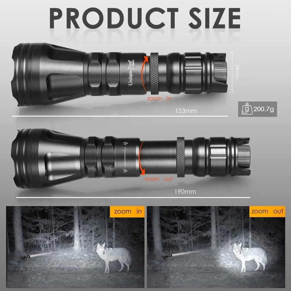 UniqueFire 850nm IR Illuminator Flashlight Lights for Night Vision,Fresnel Lens Zoomable Infrared Torch Light Rechargeable,Rapid Focus & Dimmer Switch,Exquisite Black Box Packaging Max Lighting 1000M