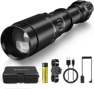 UniqueFire Upgrade 1605N T38 IR 940nm Illuminator LED Infrared USB Rechargeable Flashlight, Zoomable Tactical Torch Set, Rapid Focus & Dimmer Switch with LED Indicator, Lighting Up to 500M 