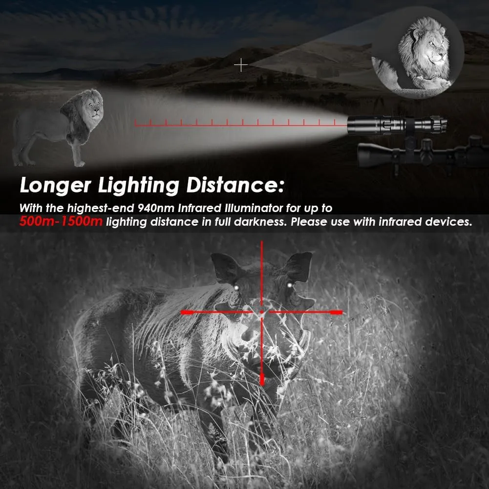 UniqueFire Upgrade 1605N T38 IR 940nm Illuminator LED Infrared USB Rechargeable Flashlight, Zoomable Tactical Torch Set, Rapid Focus & Dimmer Switch with LED Indicator, Lighting Up to 500M 