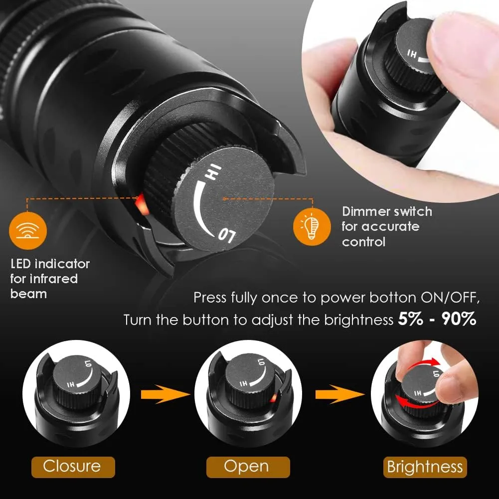 UniqueFire Vcsel 850nm / 940nm IR Illuminator Flashlight for Night Vision Scope,44mm Fresnel Lens Red/Green Hunting Illuminator Flashlight Light,Total 4 Pills/Charging Kit/Brackets