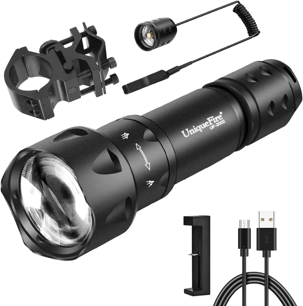 UniqueFire Vcsel 940nm IR Illuminator Flashlight Lights for Night Vision,Zoomable Fresnel Lens Infrared LED Torch Light Rechargeable with Remote Pressure Switch & Bracket Max Illuminate 1000Meters