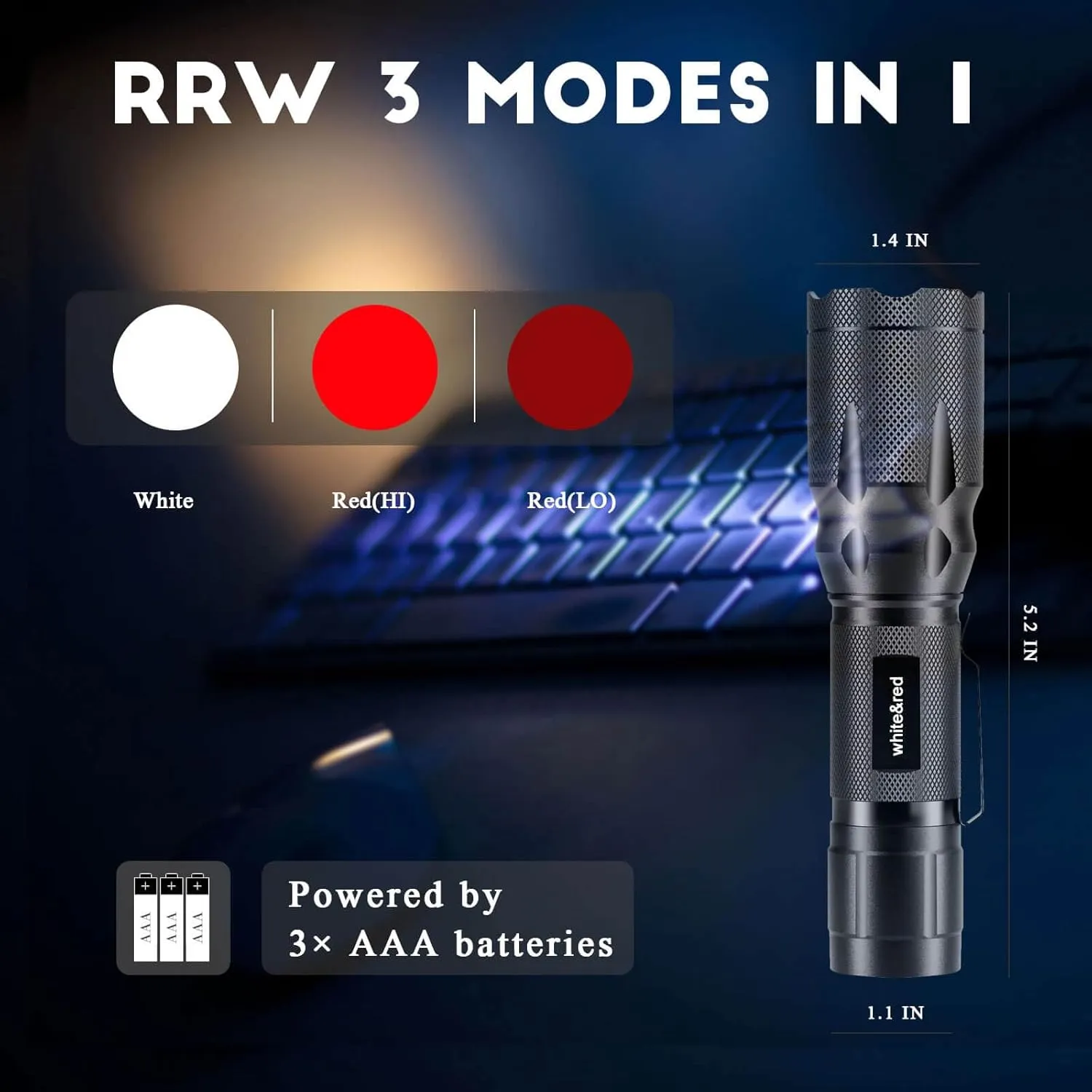 Upgraded Red Flashlight, Bright White & High/Low Power Red Light Options with Memory, Zoom Lens, Small Portable LED Torch for Aviation, Astronomy, Night Vision - AAA Batteries Included