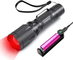 Upgraded Red Flashlight Combo, Bright White &High/Low Power Red Light Options with Memory, Zoom Lens, Rechargeable Battery, Small Portable LED Torch for Aviation, Astronomy, Night Vision