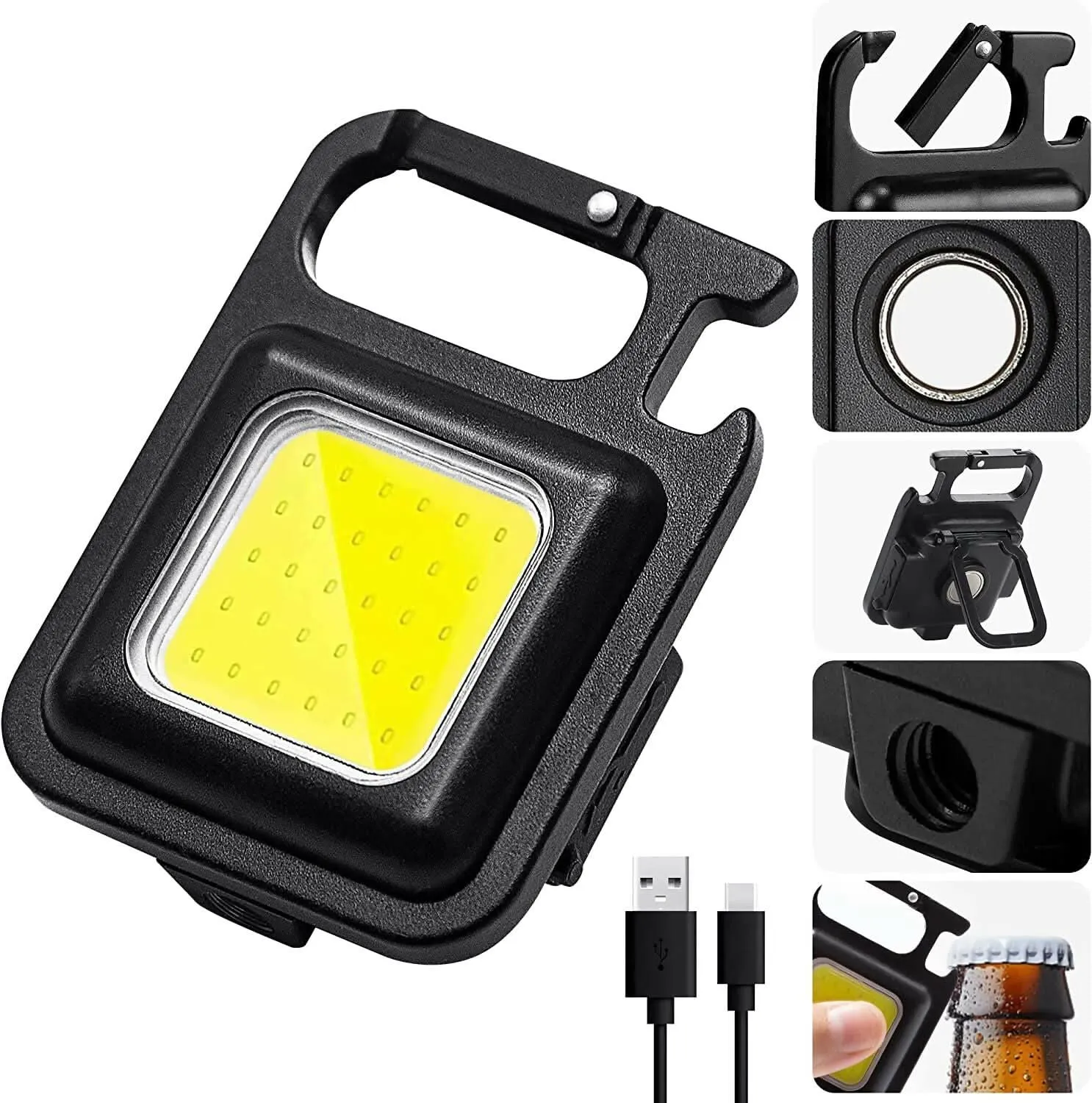USB Rechargeable Mini LED Flashlight | 3 Light Modes & Keychain with Bottle Opener