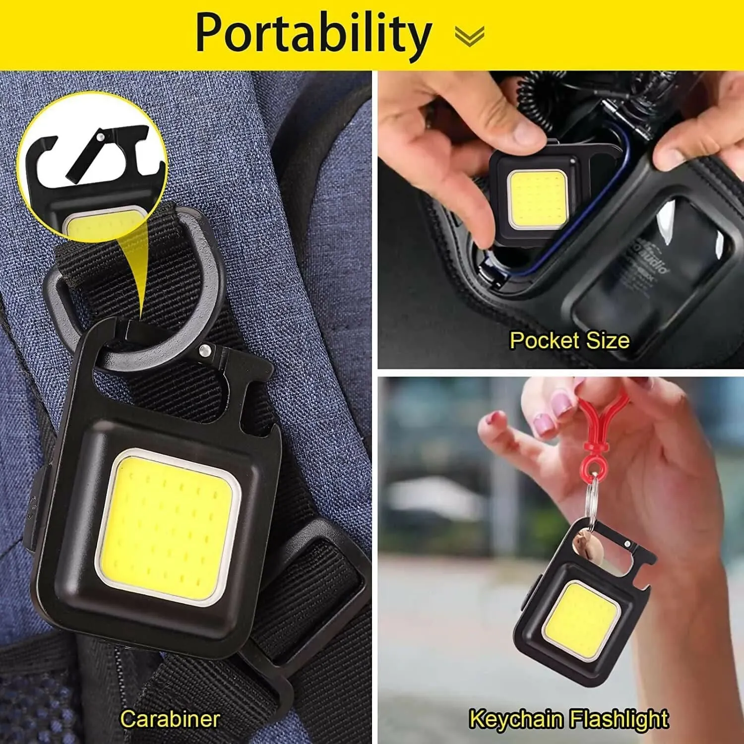 USB Rechargeable Mini LED Flashlight | 3 Light Modes & Keychain with Bottle Opener