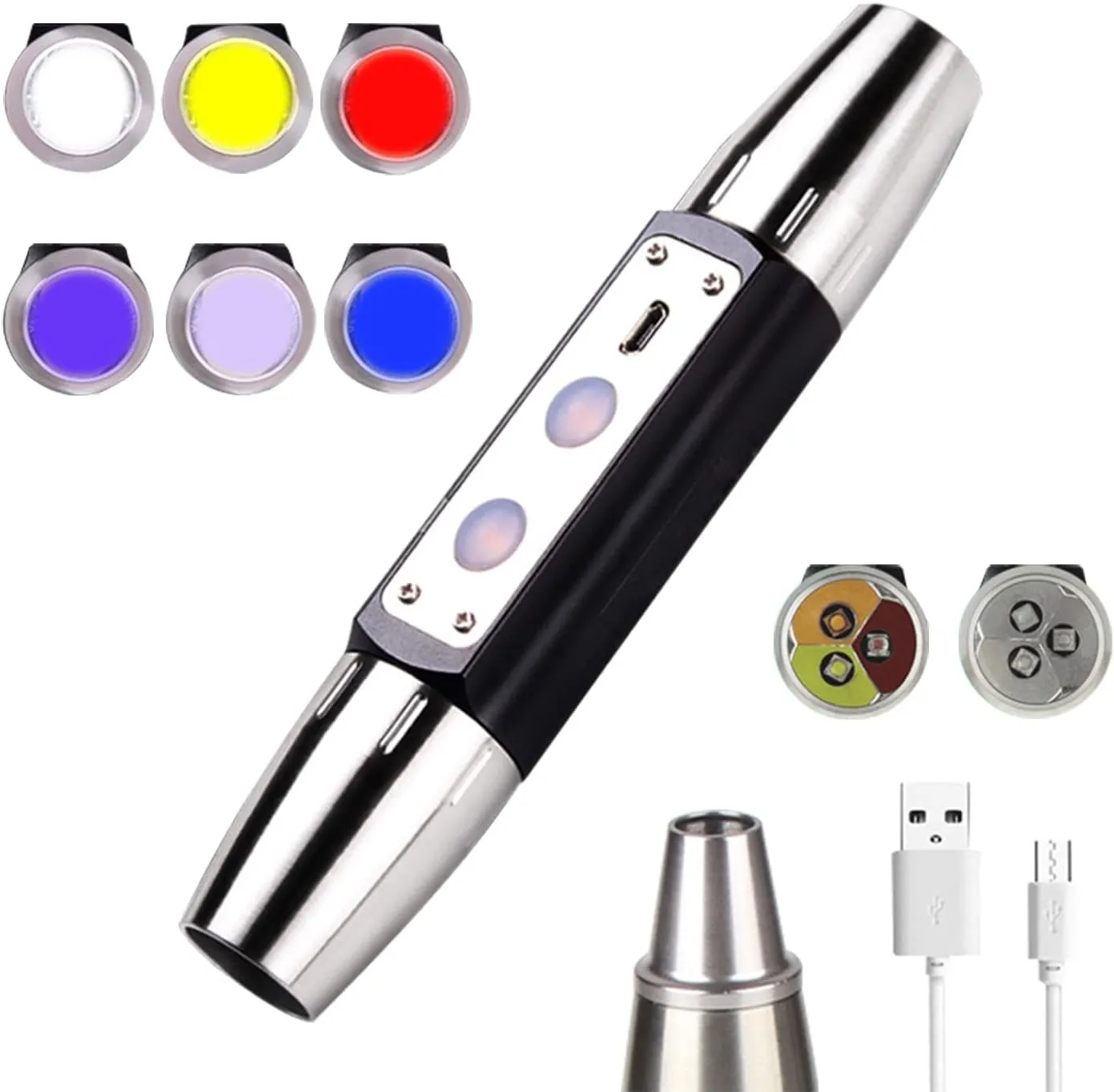 USB Rechargeable Six LEDs Expert Jade Appraisal Flashlight, Jewelry Flashlight ，red Light，Jewelry Appraisal Gemstones Diamond.