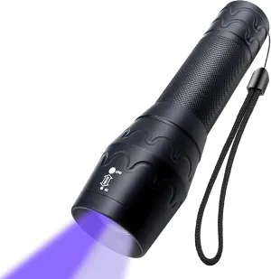 UV Flashlight 365nm & 395nm Ultraviolet Black Light Flashlights for Pet Urine Stains, Scorpions Detection, Zoomable LED Blacklights for Resin Curing, Uranium Glass, Gas Leak Inspection