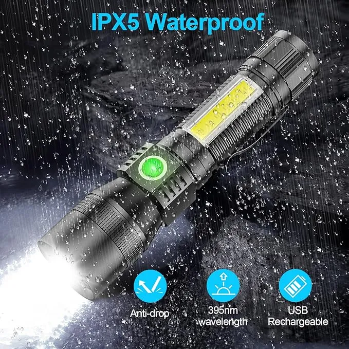 UV Flashlight Black Light, 2 Pack 3 in 1 Super Bright Small Rechargeable Flashlights 1200 High Lumens, Waterproof Magnetic LED Flashlight, 7 Modes Pocket Flash Light for Pet Urine Detection