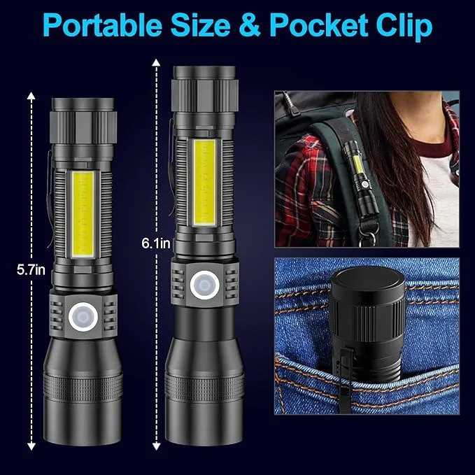 UV Flashlight Black Light, 2 Pack 3 in 1 Super Bright Small Rechargeable Flashlights 1200 High Lumens, Waterproof Magnetic LED Flashlight, 7 Modes Pocket Flash Light for Pet Urine Detection