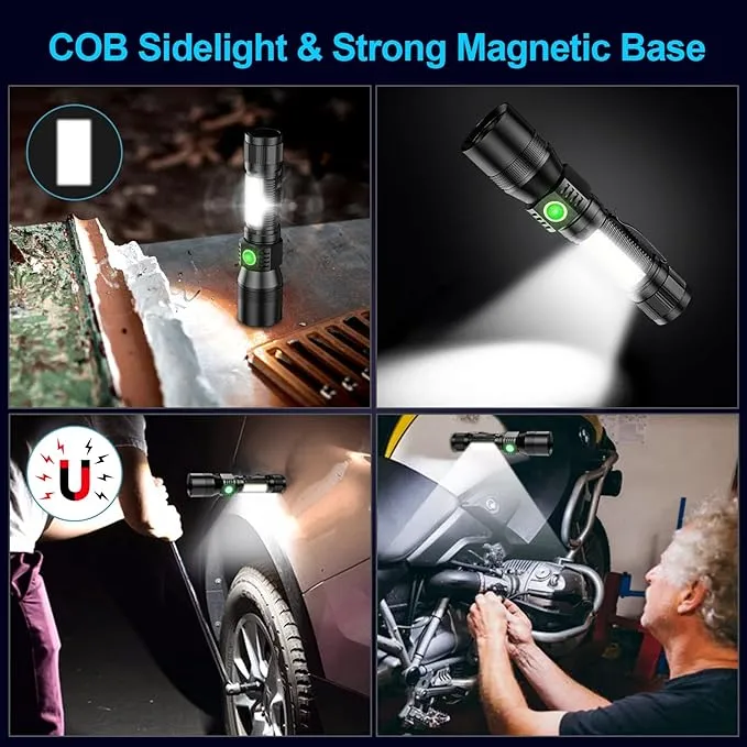 UV Flashlight Black Light, 2 Pack 3 in 1 Super Bright Small Rechargeable Flashlights 1200 High Lumens, Waterproof Magnetic LED Flashlight, 7 Modes Pocket Flash Light for Pet Urine Detection