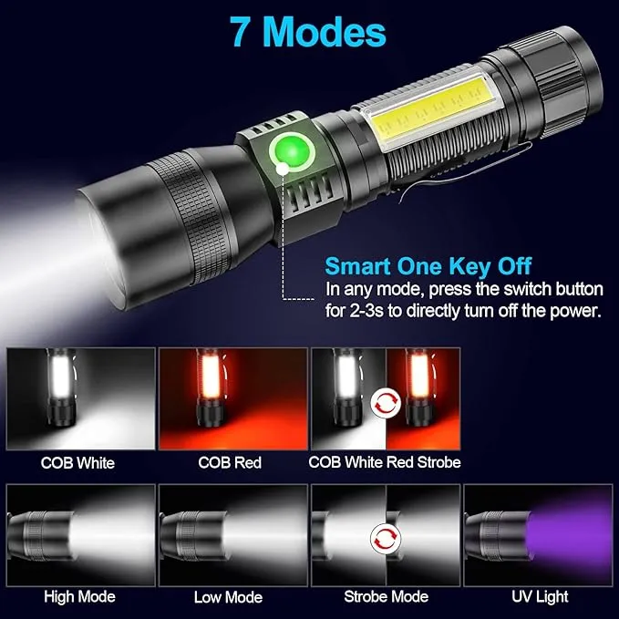 UV Flashlight Black Light, 2 Pack 3 in 1 Super Bright Small Rechargeable Flashlights 1200 High Lumens, Waterproof Magnetic LED Flashlight, 7 Modes Pocket Flash Light for Pet Urine Detection
