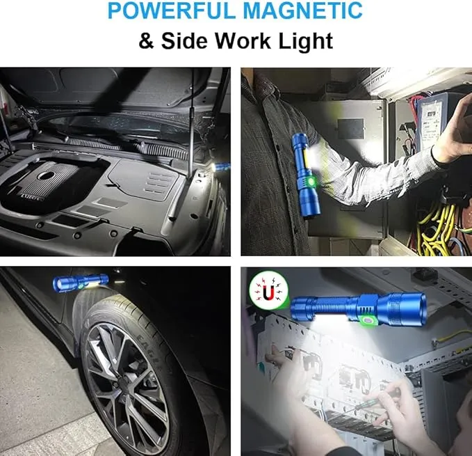 UV Flashlight Black Light, 2-Pack USB Rechargeable Blacklight Flashlight with Magnetic - 1000lm, Side Work Light, 7 Modes, Zoomable, Waterproof – LED Torch for Mechanics Pet Urine Stains Detector