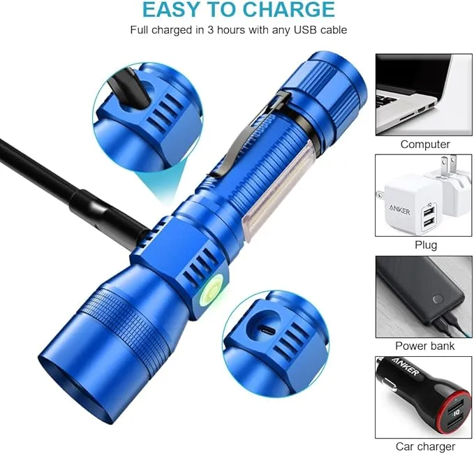 UV Flashlight Black Light, 2-Pack USB Rechargeable Blacklight Flashlight with Magnetic - 1000lm, Side Work Light, 7 Modes, Zoomable, Waterproof – LED Torch for Mechanics Pet Urine Stains Detector