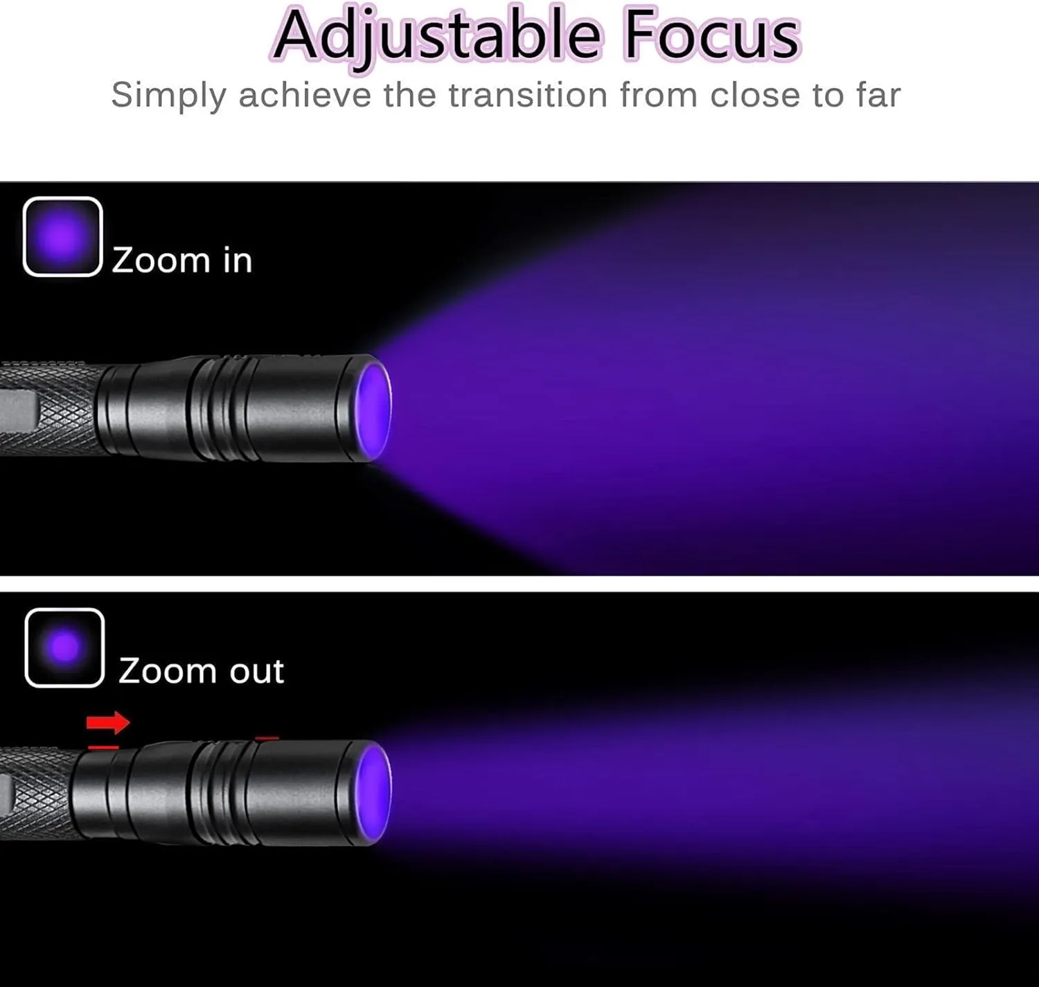 UV Flashlight LED 395nm Blacklight, Zoomable Pen Flashlight IP54 Waterproof Detector for Pet Urine, Cat Dog Stains, Bed Bug, Household Wardrobe Toilet - 3 Pack