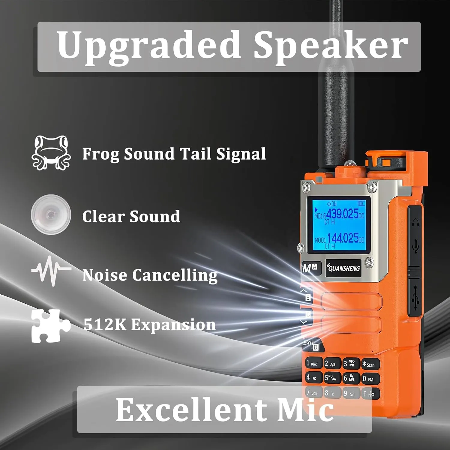 UV-K5(8) Two Way Radio 512K Expansion Upgrade Long Range UV-K6 Walkie Talkie NOAA Weather Forecast DTMF Hanheld Radio UV-K5 8 USB-C Charging (Orange(512K Expansion))