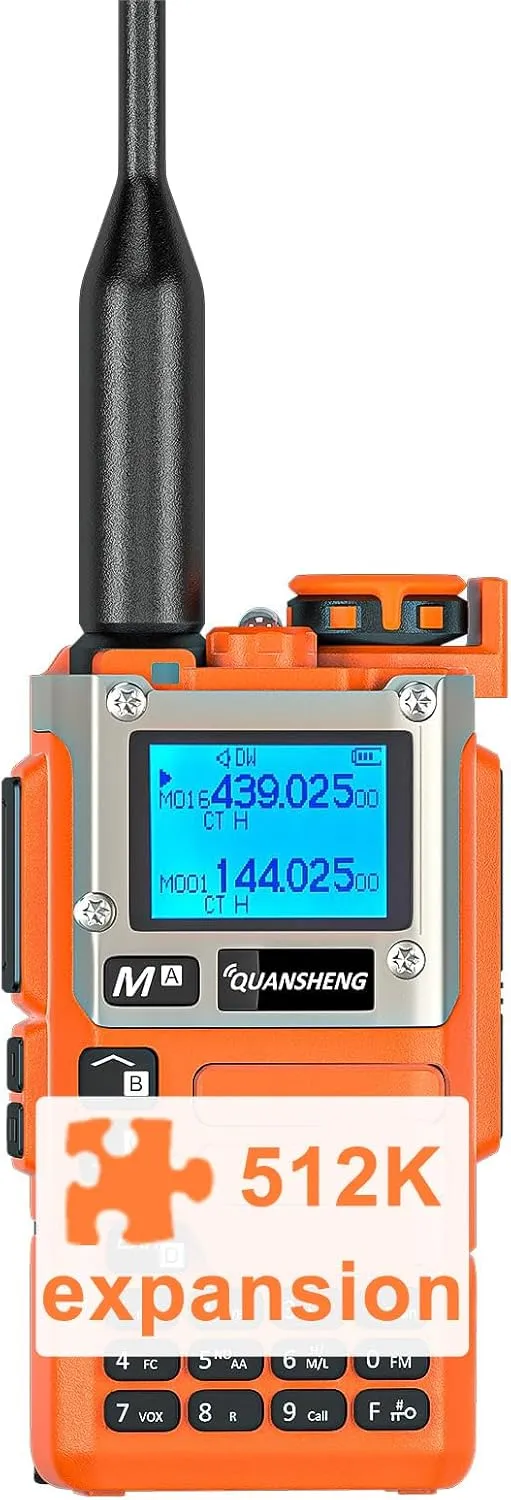 UV-K5(8) Two Way Radio 512K Expansion Upgrade Long Range UV-K6 Walkie Talkie NOAA Weather Forecast DTMF Hanheld Radio UV-K5 8 USB-C Charging (Orange(512K Expansion))