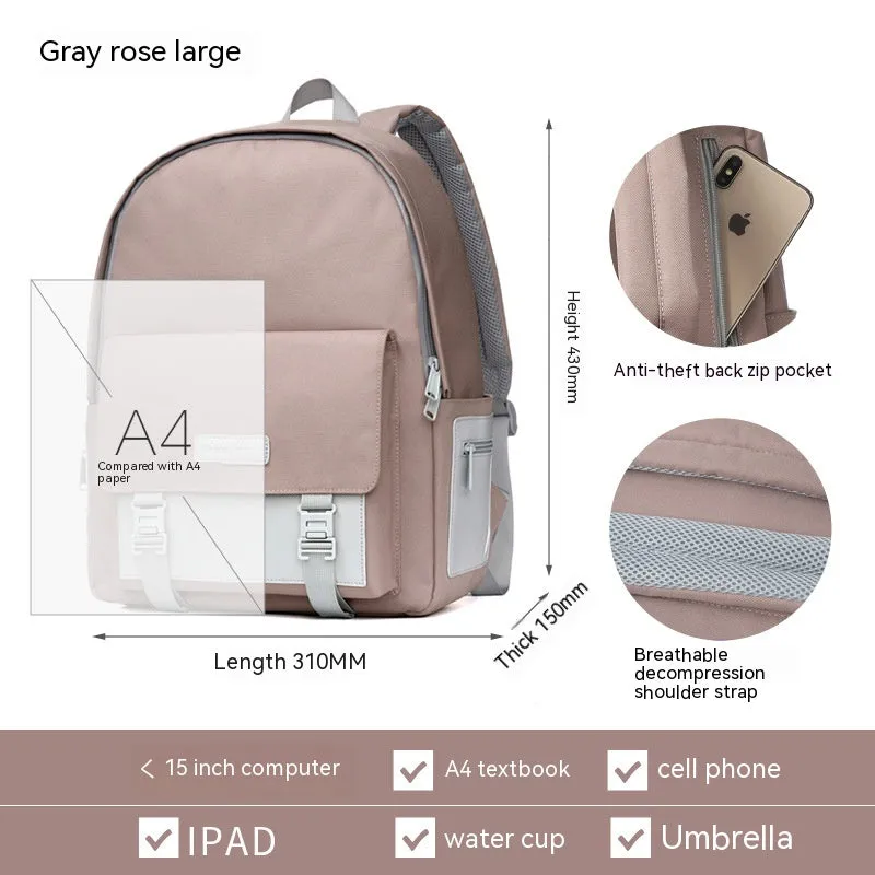 Versatile Large Capacity Solid Color Travel Backpack