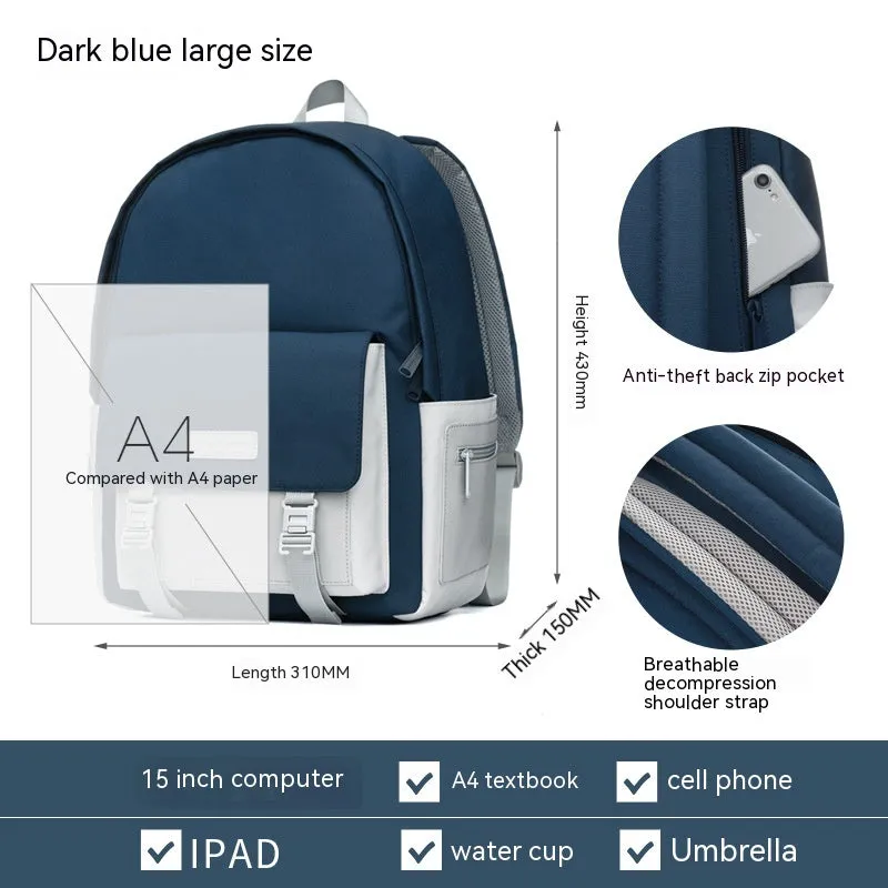 Versatile Large Capacity Solid Color Travel Backpack