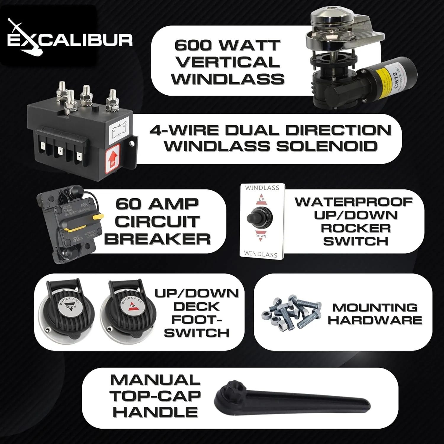 Vertical or Horizontal Windlass Anchor Systems - 600W-900W, 12V DC, 992-1452 lbs Pulling Power, 316 Stainless Steel Housing, Chain 1/4 Inch HT G4 and Rope 1/2 Inch, for Boats Up to 40 FT